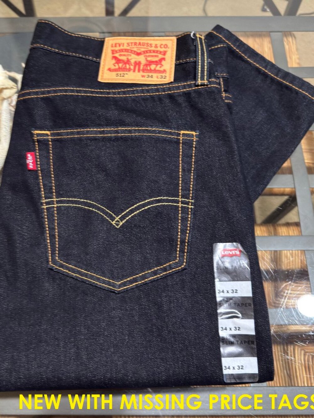 $70 LEVIS 512 MENS SLIM TAPER FIT 34X32 DARK INDIGO WASH STRETCH DENIM JEAN NWT